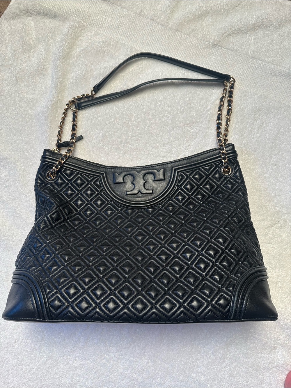 Tory Burch Black Quilted Shoulder Bag with Chain Detail